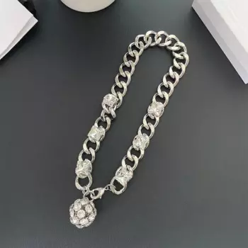 Женское винтажное ожерелье до ключицы, толстая цепочка с подвеской в виде хрустального шара, роскошная бижутерия, подарок на день рождения, 2024