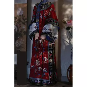 Женское винтажное платье Ципао на пуговицах, платье с длинным рукавом и круглым вырезом, традиционное китайское платье с цветочным принтом в стиле ретро