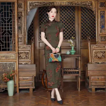 Женское винтажное платье-Ципао с цветочным принтом