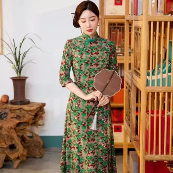 Женское винтажное платье-Ципао с рукавом три четверти