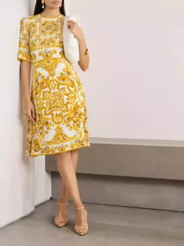 Женское винтажное платье-миди с цветочным принтом и круглым вырезом