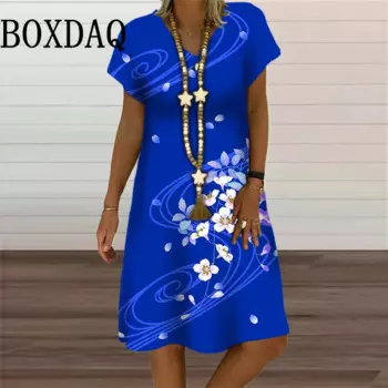 Женское винтажное платье-пуловер с V-образным вырезом и коротким рукавом