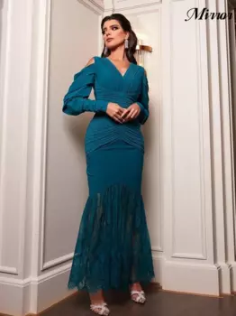 Женское винтажное платье-русалка, кружевное платье с V-образным вырезом