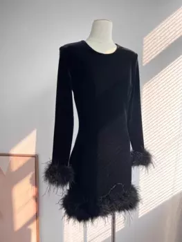 Женское винтажное платье с перьями, роскошное модное платье с длинным рукавом, весна-лето 2024