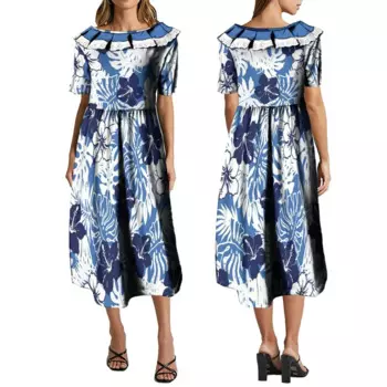 Женское винтажное платье с принтом Самоа, полинезийское милое женское платье с оборками, гавайский традиционный костюм Mumu красного, фиолетового цветов