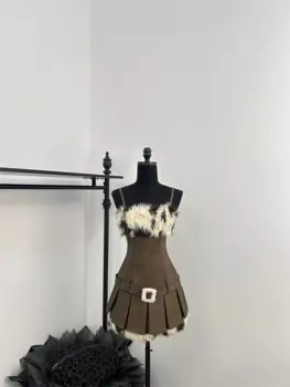 Женское винтажное платье составного кроя, цельнокроеное платье с длинным рукавом и лямкой на шее