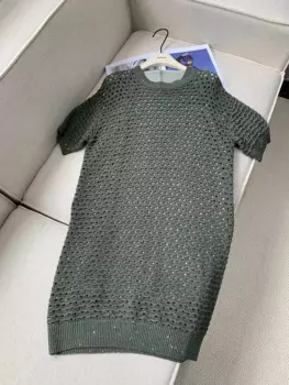 Женское вязаное платье, весна-осень 2024, новинка, весеннее, Осеннее, весеннее, весеннее, повседневное свободное платье с круглым вырезом и коротким рукавом