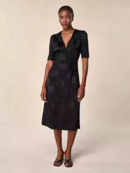 Женское жаккардовое платье с V-образным вырезом и коротким рукавом