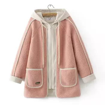 Женское зимнее флисовое пальто размера плюс, новое свободное плотное Стеганое теплое пальто из овечьей шерсти с капюшоном, 868