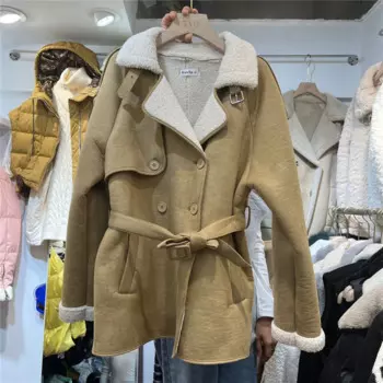 Женское зимнее пальто из искусственного меха, новинка 2023, тренчкот из овечьей шерсти и замши с отложным воротником, двухсторонняя Меховая куртка, женская верхняя одежда Y3298