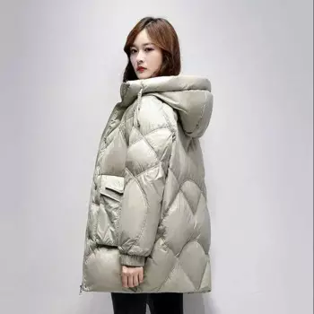 Женское зимнее пальто, новинка 2022, теплое плотное пальто с ярким лицом, Корейская версия, свободное однотонное пальто с капюшоном, Женское зимнее пальто