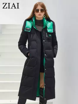Женское зимнее пальто ZIAI, модная длинная утолщенная теплая пуховая куртка с капюшоном, Повседневная многофункциональная Женская парка с карманами, Женская парка