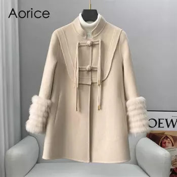 Женское зимнее шерстяное пальто Aorice, куртка, новинка, женское длинное пальто для девушек из натурального Лисьего меха, парка, Тренч CT273