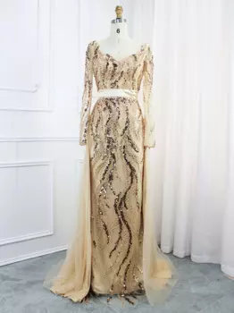 Женское золотистое платье с V-образным вырезом