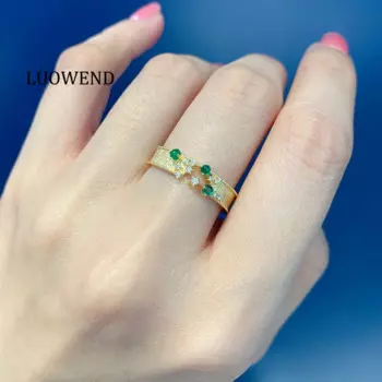 Женское золотое кольцо с изумрудами и бриллиантами, 18 К, 100%