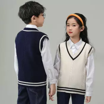 Жилет для мальчиков, свитер, шерстяной свитер в полоску, зимний теплый кашемировый свитер для девочек, Детский жилет без рукавов с V-образным вырезом