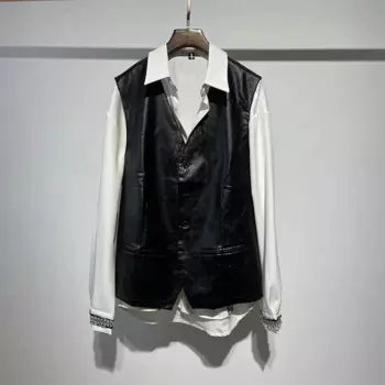 Жилет мужской из ПУ кожи, с V-образным вырезом