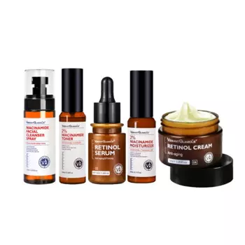 Живой гламур, никотинамид, Очищающий спрей, никотинамид, эссенция никотинамид, тоник + эссенция ретинола + крем для лица ретинол