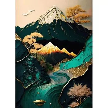 Живопись на холсте PANTINGART "Изумрудный золотой пейзаж", современная картина