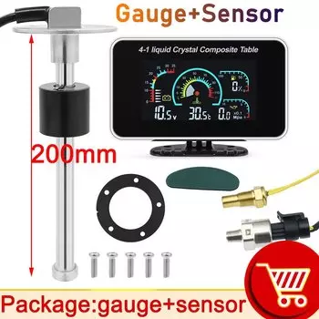 ЖК-цифровой измеритель уровня топлива + датчик уровня топлива, датчик температуры воды, напряжение, масляный пресс, датчик температуры воды, 10 мм по индивидуальному заказу