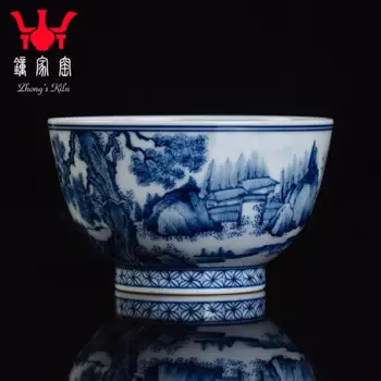 Zhongjia чайная чашка для печи, керамическая одинарная чашка, персональная чайная чашка, синяя и белая деревянная печь, пейзажная живопись, письменный чай, поилка