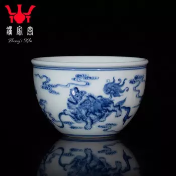 Zhongjia печи чайная чашка мастер чашка Цзиндэчжэнь синяя и белая деревянная печь Лев рулон гортензии керамический чайный набор персональный кунг-фу чай Cu