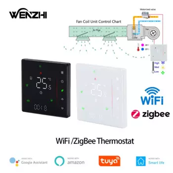 Zigbee/Wi-Fi термостат для кондиционирования воздуха, катушка вентилятора, регулятор температуры домашней трубы охлаждения/нагрева Tuya Smart Life Control