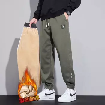 Зима 2024 Новинка бархатная ткань флисовые Теплые повседневные брюки мужские рабочие модные толстые корейские флокированные джоггеры брюки-карго мужские фотобрюки