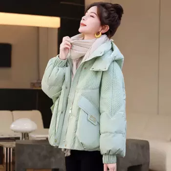 Зима 2029, новое толстое теплое пуховое пальто, женские парки, модная короткая одежда, куртка с капюшоном, женская свободная верхняя одежда T662