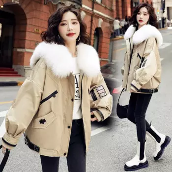 Зимнее бархатное пальто, женская хлопковая парка большого размера, корейское пуховое хлопковое пальто, зимняя повседневная теплая верхняя одежда, роскошное пальто с меховым воротником