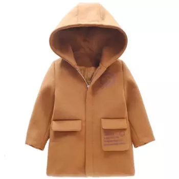 Зимнее длинное шерстяное пальто на молнии для маленьких мальчиков, плотное Детское пальто с капюшоном