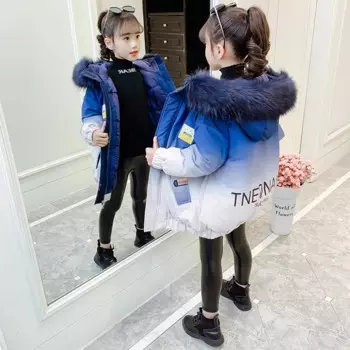 Зимнее пальто 2023, детские куртки с подкладкой для девочек, модная Толстая теплая верхняя одежда с капюшоном популярных цветов для подростков, Высококачественная детская одежда