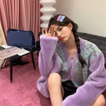 Зимнее теплое роскошное меховое пальто, женское высококачественное зимнее меховое пальто из овечьей шерсти, легкое и утолщенное меховое пальто с V-образным вырезом