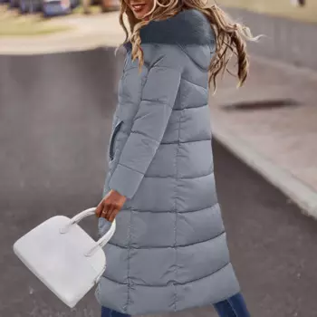 Зимнее утолщенное пальто выше колена с меховым воротником и капюшоном, приталенное длинное пуховое пальто, женские флисовые куртки, однотонная Одежда большого размера