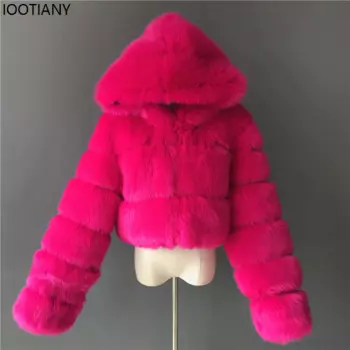 Зимнее женское меховое короткое пальто ioothany с капюшоном, пальто из искусственного меха лисы, меховое пальто с длинным рукавом, Женское пальто с вышивкой, Новинка