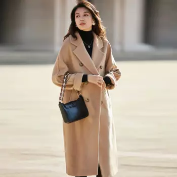 Зимнее женское пальто, новинка 2019, зимнее модное женское элегантное винтажное пальто из верблюжьей шерсти розового, красного, черного цветов, Длинное свободное дамское пальто с поясом