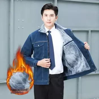 Зимние бархатные комбинезоны, куртка с хлопковой подкладкой, пальто, одежда для сварочных работ, свободная, не гладить, износостойкая, утепленная джинсовая куртка.