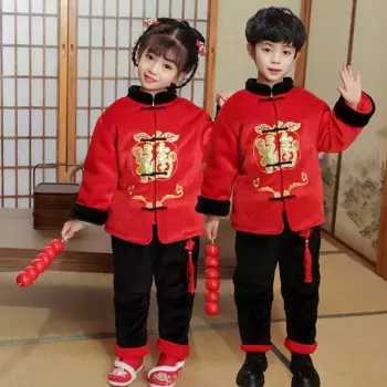 Зимние Детские новогодние наряды для девочек, хлопковый плотный и стеганый Китайский милый детский традиционный костюм Тан с вышивкой