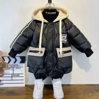 Зимние детские парки, пальто в Корейском стиле для девочек, утепленная хлопковая пуховая куртка с капюшоном, верхняя одежда для мальчиков TZ953