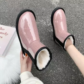 Зимние короткие плюшевые сохраняющие тепло ботинки для снежной погоды ботильоны на низком каблуке однотонные красивые женские ботинки с круглым носком Zapatillas Mujer Pop