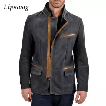 Зимние мужские флисовые куртки, уличные модные Лоскутные Пальто с воротником-стойкой для мужчин, Весенняя винтажная верхняя одежда на молнии с карманами, куртка