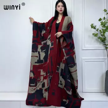 Зимние наряды WINYI для женщин, вязаный кардиган макси, Рождественская мода, модное хипстерское платье, Толстая теплая Женская куртка, праздничное пальто