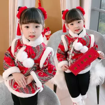 Зимние новые детские новогодние наряды с вышивкой китайские милые для девочек плотные и стеганые Детские Традиционные старинные костюм ханьфу Тан