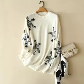 Зимние новые жаккардовые платья-свитеры со звездами из 100% кашемира женские плотные модные теплые джемперы с длинным рукавом Топы