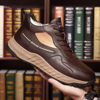 Зимние теплые хлопковые ботинки для мужчин, модные повседневные коричневые новые дизайнерские туфли из коровьей кожи, мужские ботильоны на платформе с мягкой подошвой