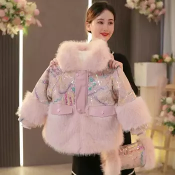 Зимние теплые куртки, новогодние хлопковые пальто, милые куртки для девочек, детская утепленная Вельветовая верхняя одежда с капюшоном, детское блестящее пальто