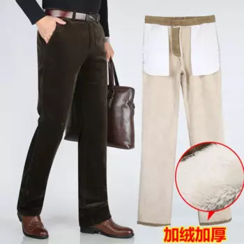 Зимние толстые вельветовые мужские повседневные брюки для папы среднего возраста, полосатые бархатные брюки с высокой талией, прямые длинные брюки, размер 29-42