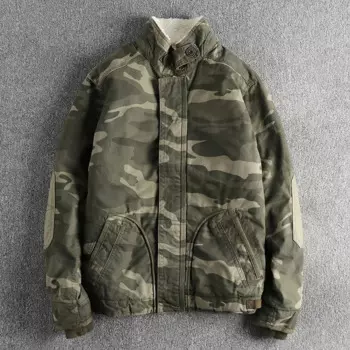 Зимние тяжелые флисовые утепленные потертые мужские куртки, винтажные с воротником-стойкой, камуфляжная модная повседневная свободная Мужская куртка