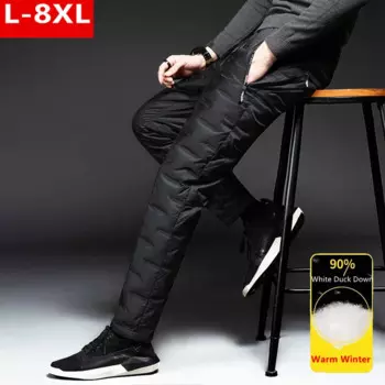 Зимние уличные брюки на утином пуху 8XL 7XL 6XL, мужские теплые утепленные водонепроницаемые термобрюки с подкладкой, ветрозащитные мужские брюки для бега