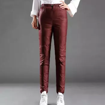 Зимние уличные женские пуховые штаны, плотные однотонные штаны с высокой талией на белом утином пуху, теплые брюки больших размеров, легкие штаны